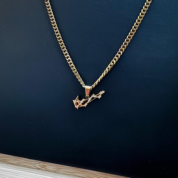 NIKE Barbwire Swoosh Pendant - 3mm Cuban - 20" Gold Chain - Easter Gift - Picture 2 of 3